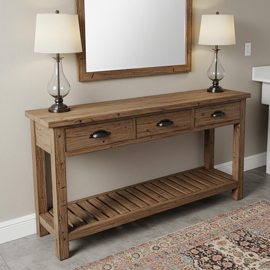 Reclaimed Wood Console Table with Shelf, Farmhouse Hallway Entryway Table Narrow, Customizable Handmade Sofa Table with Storage