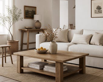 Rustic Reclaimed Chestnut Wood Coffee Table, Handmade Farmhouse Furniture