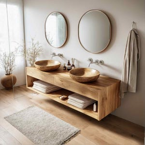 Reclaimed Wood Rustic Bathroom Floating Vanity, Handmade Farmhouse Double Sink Vanity for Rustic Bathrooms, Counter Top Wood Table