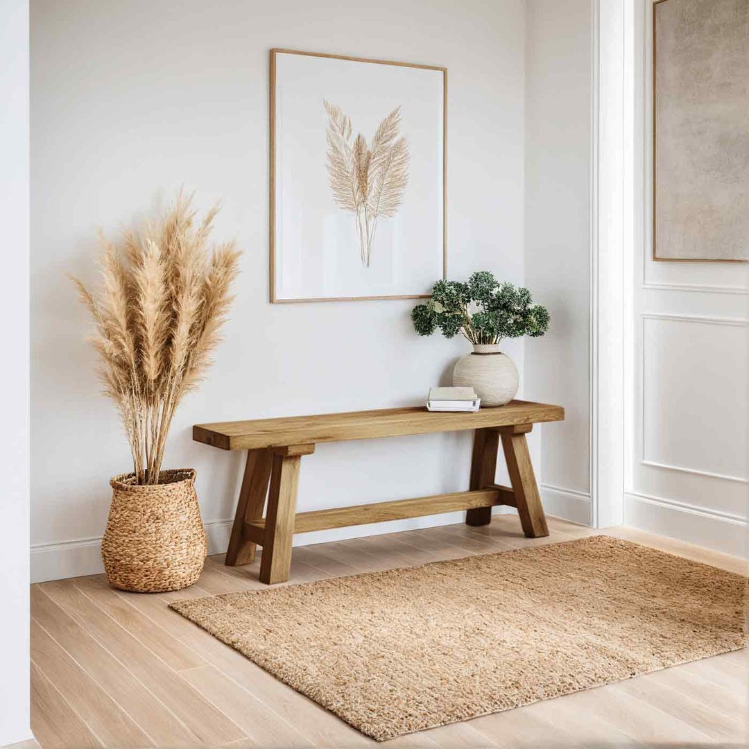 Rustic Reclaimed Wood Entryway Bench, Handcrafted Solid Chestnut Wood ...