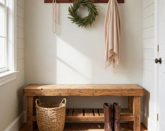 Handcrafted Rustic Chestnut Entryway Bench: Farmhouse Shoe Rack
