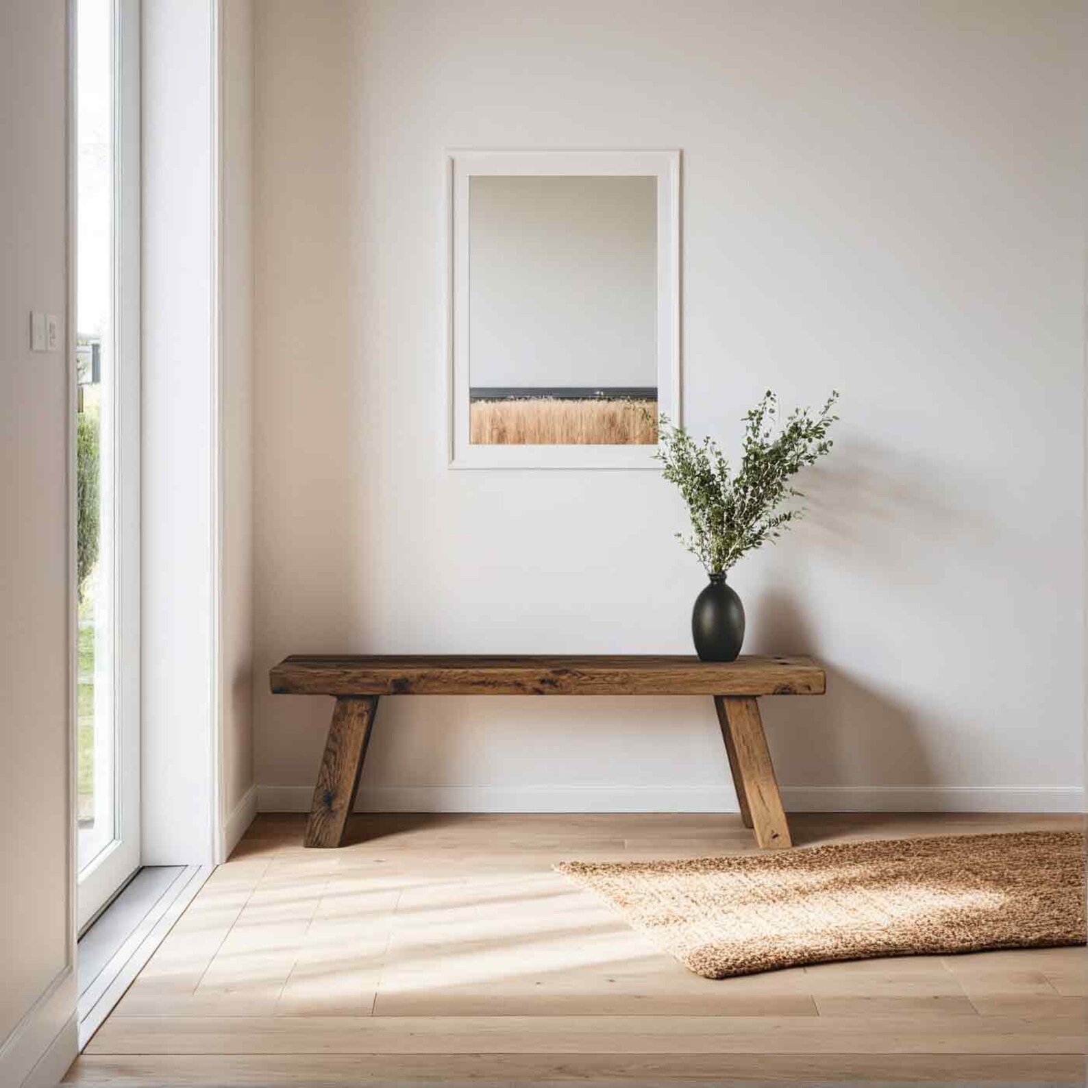 Rustic Reclaimed Wood Entryway Bench, Handcrafted Solid Chestnut Wood ...