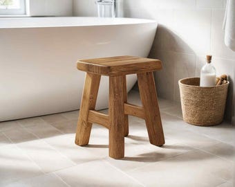 Handcrafted Rustic Barnwood Stool, Reclaimed Wood Farmhouse Primitive/Vintage Small Step Stool, Entryway Seat Riser Stool for Small Spaces