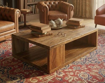Handmade Reclaimed Chestnut Wood Coffee Table: Rustic Farmhouse Furniture