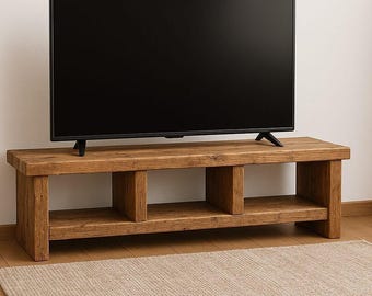 Handcrafted Rustic Chestnut TV Stand: Farmhouse Media Console