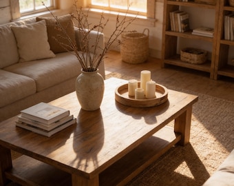 Handmade Reclaimed Chestnut Wood Coffee Table: Rustic Farmhouse Furniture