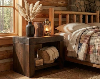 Farmhouse Side Table: Rustic Chestnut Wood (Handmade Reclaimed)