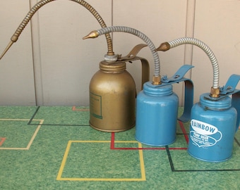 Three Vintage Oil Cans Eagle Pump Oilers  Hydraulic Pump Oiler No. 28 Series Rainbow Pump OIler
