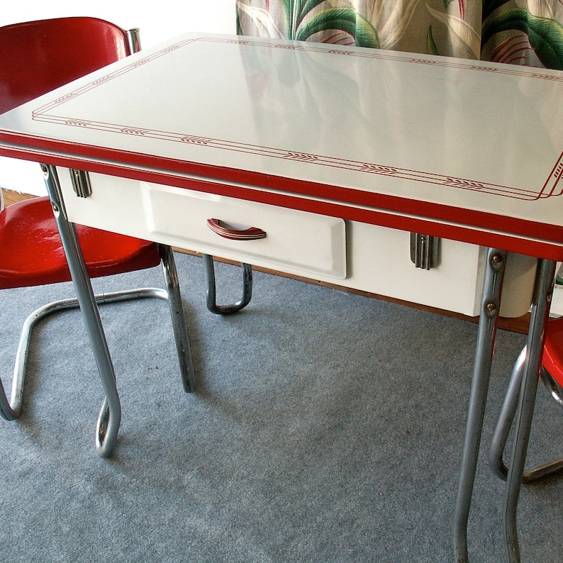 Vintage Red and White Porcelain Table Etsy
