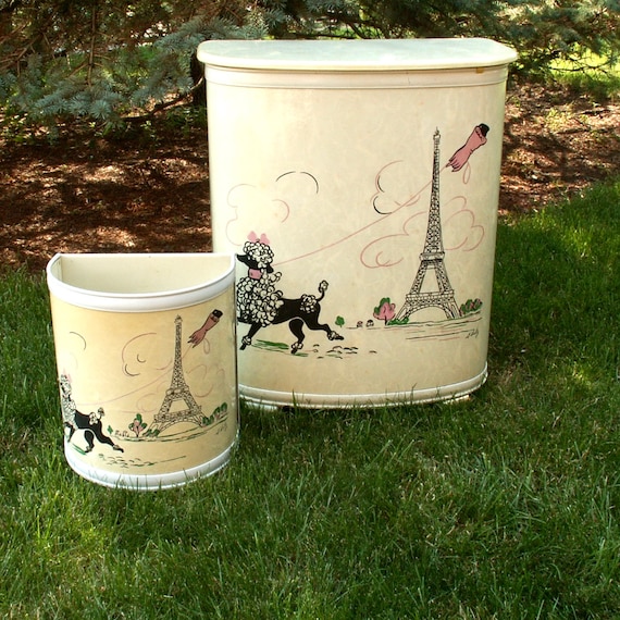 50's プードル　ランドリーハンパー Vintage 1950s Pearl Wick Fifi Poodle Paris Hamper & Waste Basket