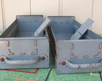 Two Vintage Gray Metal File Drawers