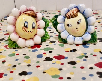 Vintage Anthropomorphic Sunflower Salt And Pepper shakers