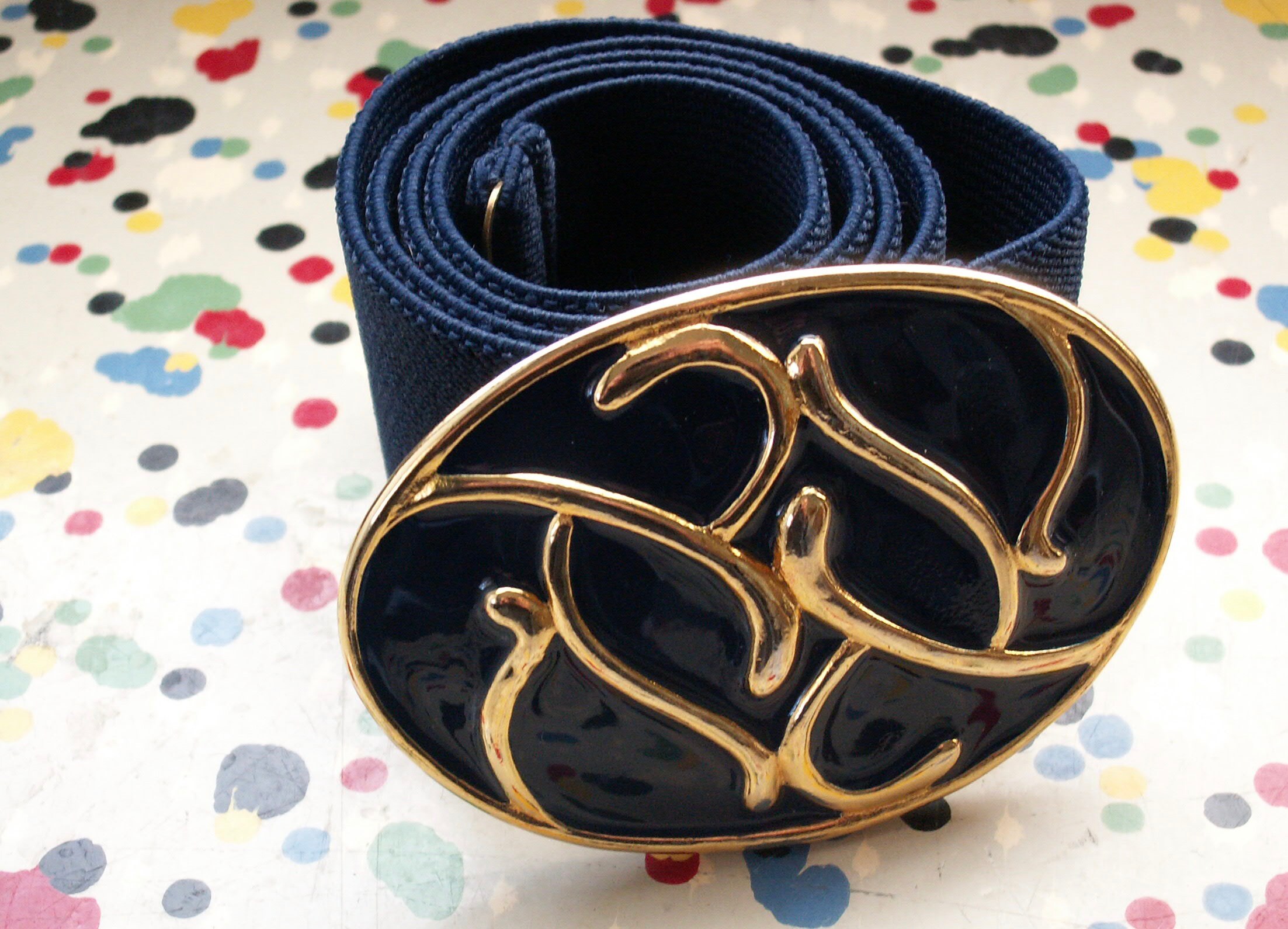 Nan Lewis Belt 34' Gold Tone Rope Woven Circles 80s 90s
