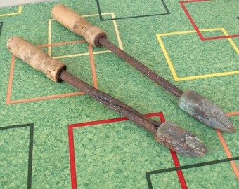 Vintage Copper Head Soldering Iron Tools With Rolled Paper Handles