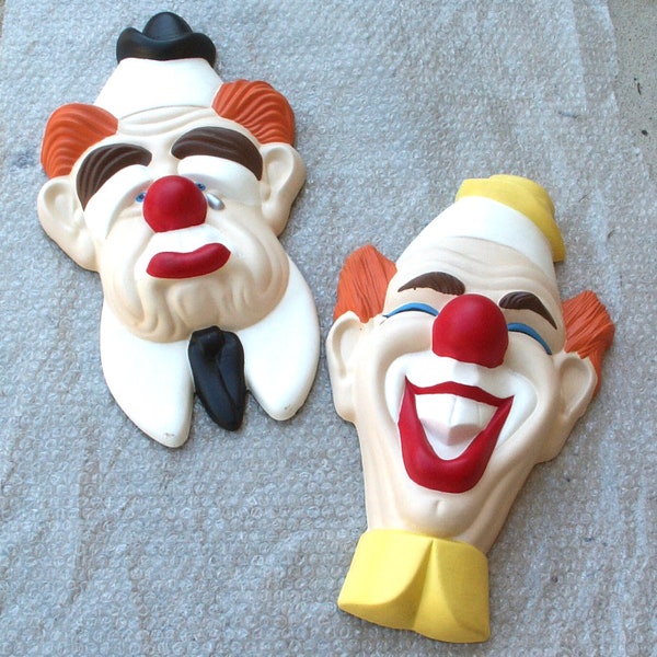 Vintage Holland Mold Plaster Happy Sad Clown Wall Hangings