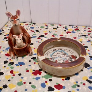 Vintage Kangaroo And Joey Salt And Pepper Shaker And Australia Ashtray