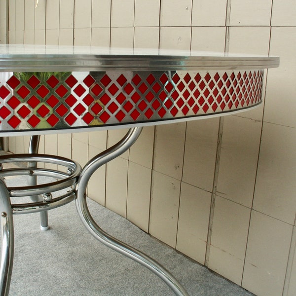 PICK UP ONLY in Westchester Il Vintage Gray Formica and Chrome Table With Red Trim