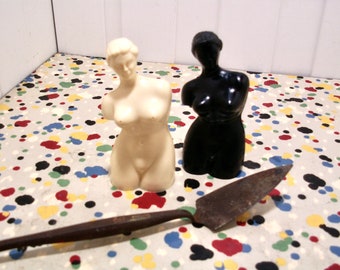 Vintage Female Nude Torso Salt and Pepper Shakers with Mini Plaster Trowel