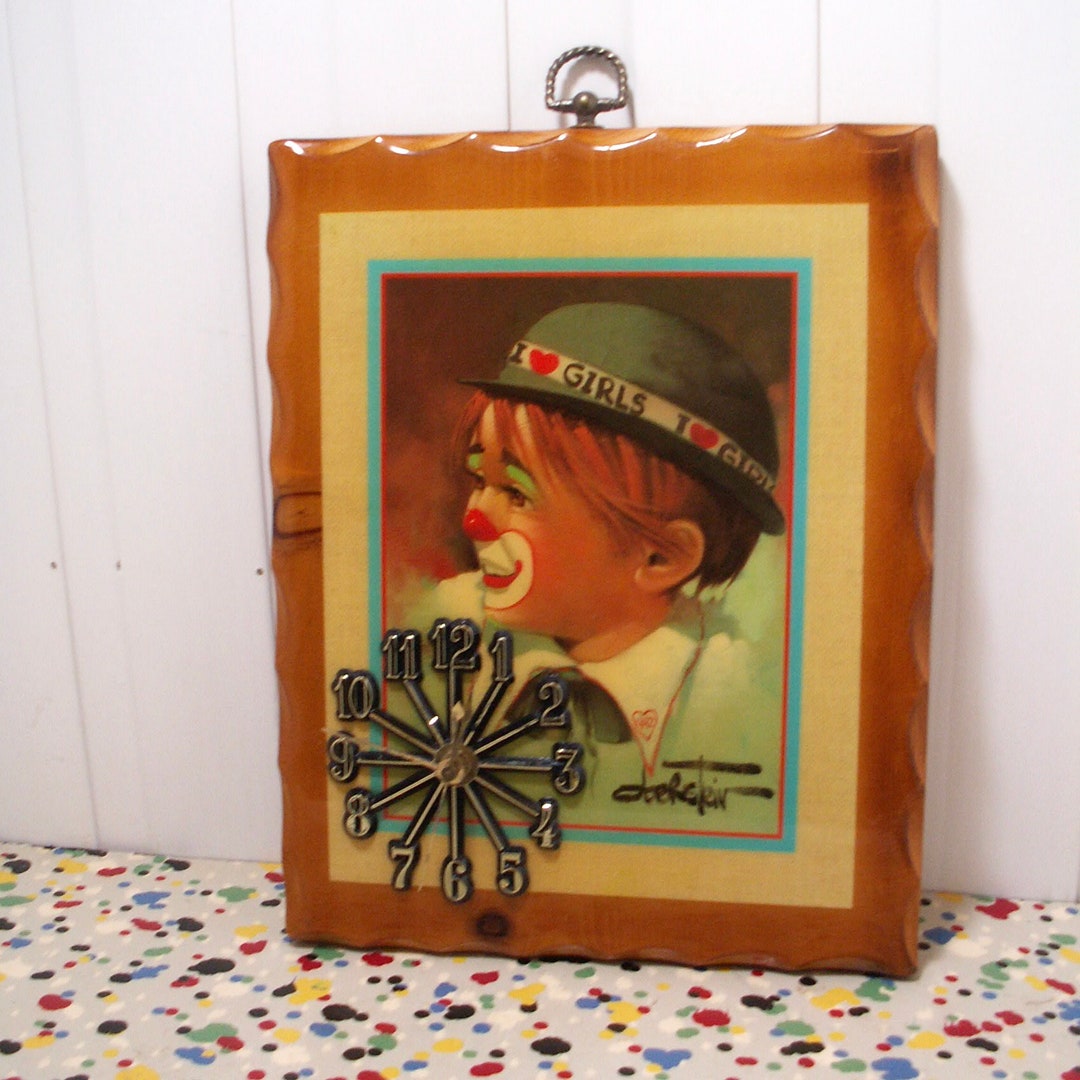 Vintage Oberstein Clown Decoupage Shellac Wall Clock Plaque Etsy