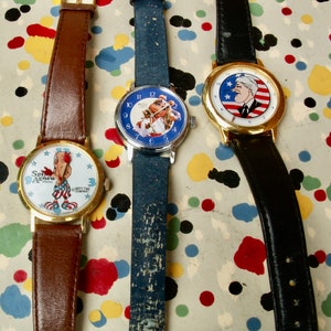 Three Vintage Character Watches Spiro Agnew Miss Piggy Bill Clinton