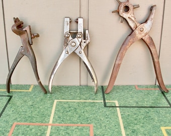 Vintage Leather Hole Punch Eyelet Riveting Tools Set Of 3