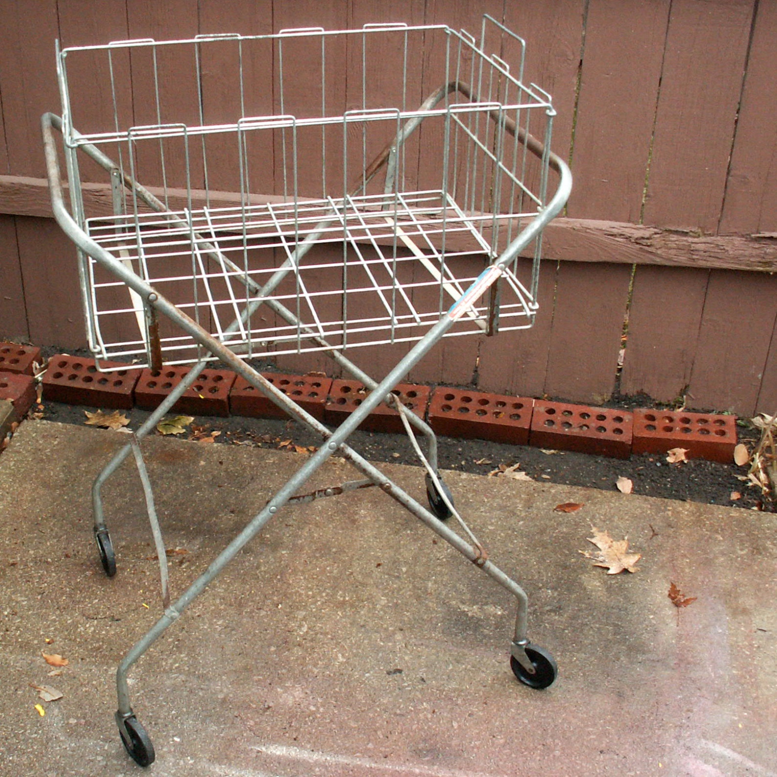 Vintage Metal Rolling Laundry Basket Cart Etsy