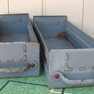 Two Vintage Gray Metal File Drawers