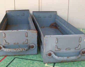 Two Vintage Gray Metal File Drawers