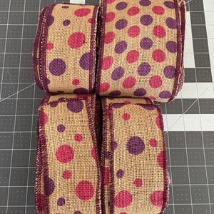 20 Yards Burlap Polka-Dot Wire FREE Ribbon- 4” Wide, and 2.5” Wide- Selling All Together