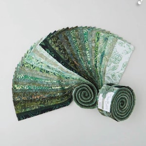 Jelly Roll Pack Precuts- Java Batiks Forest Green Favorites Strips- 100% Cotton- 40 Strips