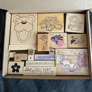 Vintage Teddy Bear Rubber Stamp: Wooden Block Craft Supply