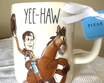 Rae Dunn Coffee Mug- Toy Story  Character Woody The Cowboy - “Yee-Haw”