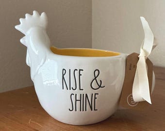 Taza con diseño de gallo de Rae Dunn: ¡Levántate y brilla!, decoración de cocina estilo granja.