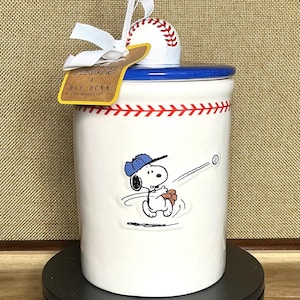 Rae Dunn Peanuts Gang Pottery Container: Snoopy Play Ball Decor
