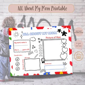 Mother&#39;s Day PRINTABLE Coloring Page, All About My Mom, Kids Gift for Mom, Fill in the Blank Coloring Page for Mom, Instant Download