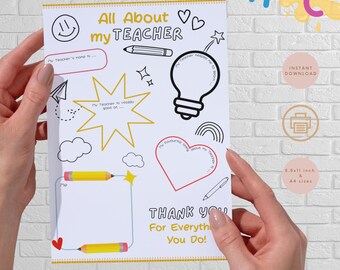 Teacher Appreciation Questionnaire: Printable Bilingual Survey (Digital Download)