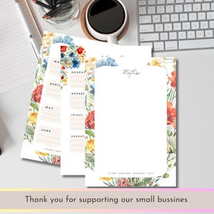 Druckbare Notizseite, Frühlingsnotizseiten, Notizpapier, florales Schreibpapier, Notizplaner, sofortiger digitaler Download