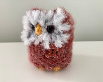 Little Gingerbread Cookie Owl, Plush Knitted Wooly Owl