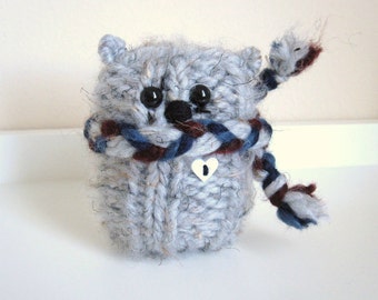 Fuzzy Knit Bear, Grey Winter Bear, Hand Knitted Plush Woodland Animal Doll