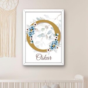 Nursery Decor, Digital Poster, Wall Art for Kids, Letter Poster, Flower Wreath, Printable Wall Art