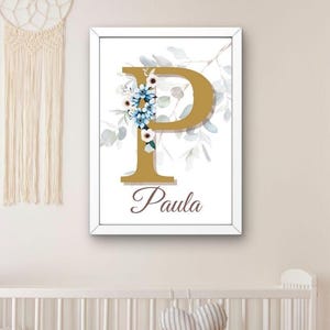 Nursery Decor, Digital Poster, Wall Art for Kids, Letter Poster, Flower Wreath, Printable Wall Art