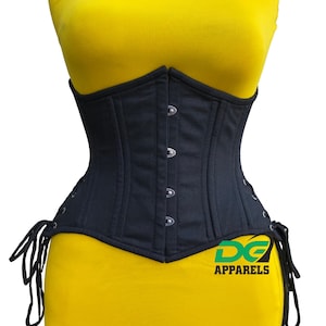 Handmade Cotton Corset Black UnderBust Corset Double Steel Boned Corset Gothic waist Trainer Corset