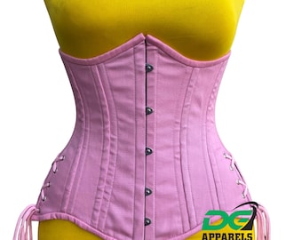 Baby Pink Cotton Underbust Corset: Steel Boned Waist Shaper