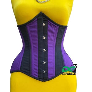 Black and Purple Cotton Underbust Corset for Women Genuine Waist Trainer SteamPunk Plus Size Corset