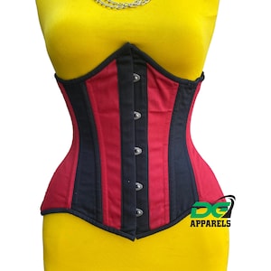 Handmade Black and Red Cotton Underbust Corset for Women Steel Boned Waist Trainer Gothic Plus Size Corset