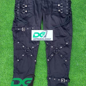 Pantalon noir gothique pour hommes Pantalon cyberpunk Pantalon à brides en chaîne Pantalon cargo gothique rave baggy