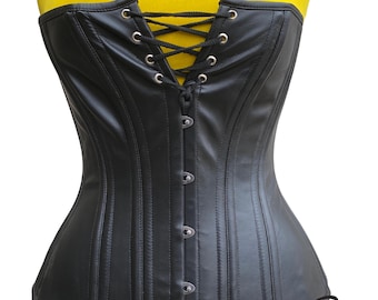 Leather Overbust Corset: Steel Boned Waist Trainer, Gothic Steampunk Style