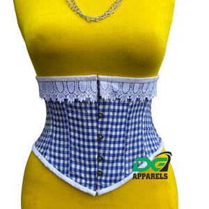Dames onderborst korset geruit corset blauw wit korset taille trainer korset kort torso korset