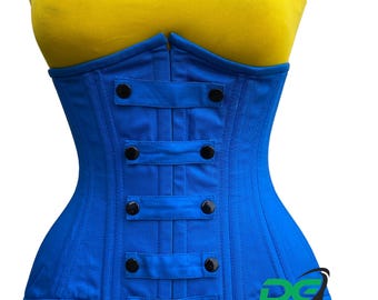 Handmade Steel Boned Cotton Underbust Corset: Waist Trainer, Hourglass Shape