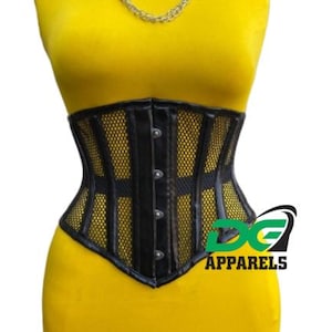 Women&#39;s Underbust Corset Black Corset PVC Mesh Corset Steel Boned Corset Waist Cincher Corset